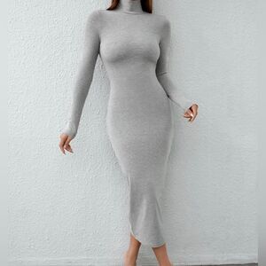 Solid Turtleneck Bodycon Dress (Color Light Grey, Size x-small/small)